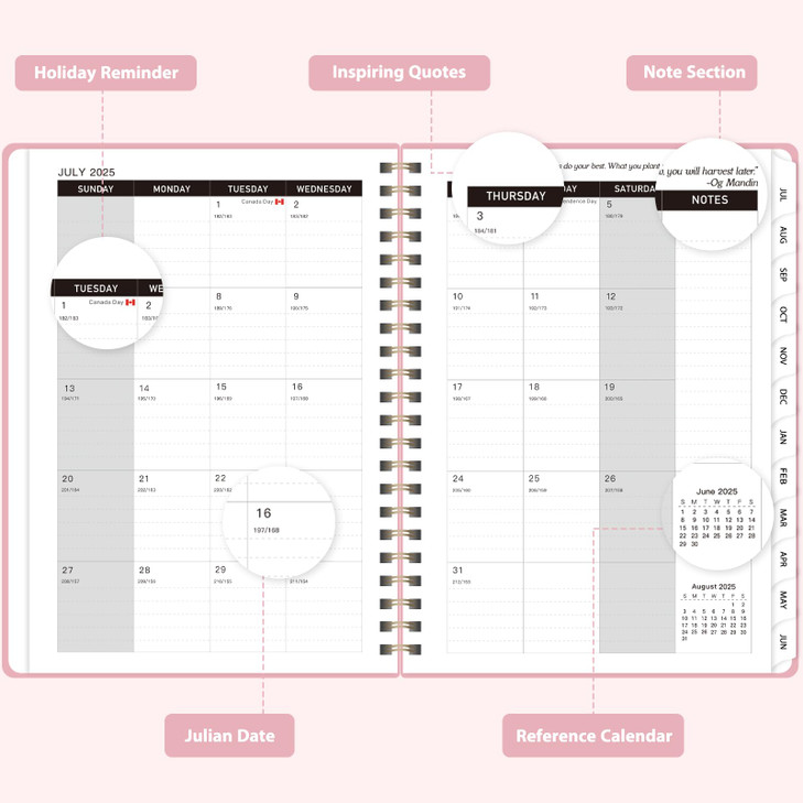 Planner 2025-2026, Monthly and Weekly Calendar Academic Planner (July 2025 - June 2026), Hardcover Planning Agenda Book for Office School Supplies, A