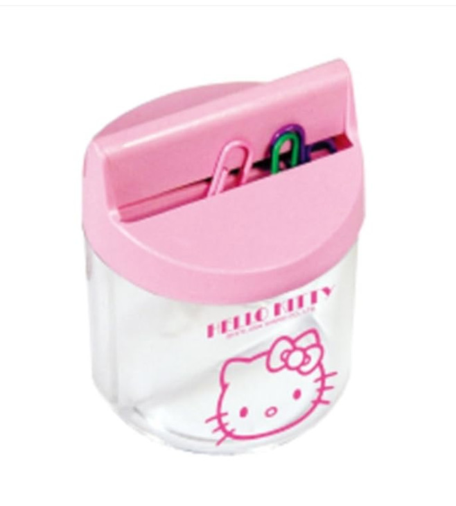 Bandal & Neoul Kitty's Magnetic Paper Clip Dispenser & Silver Paper Clips in Kitty Case - Officially Licensed Set of 2 Items in Pink Bubble Wrap Pack