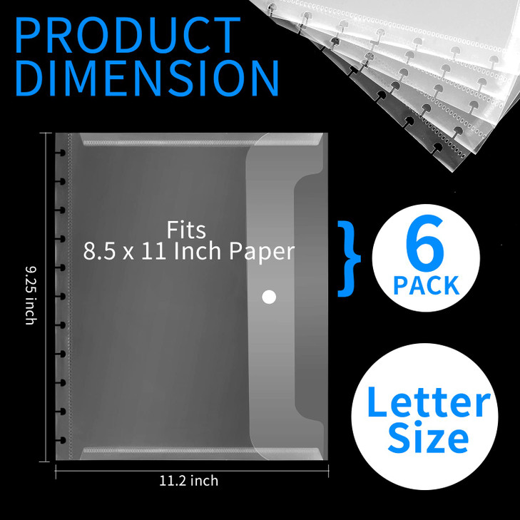 6 Pack 8.5 * 11inch Discbound Pocket Letter Size Discbound Planner Notebook Discbound Envelope Supplies for Office & School Home Work Organizer