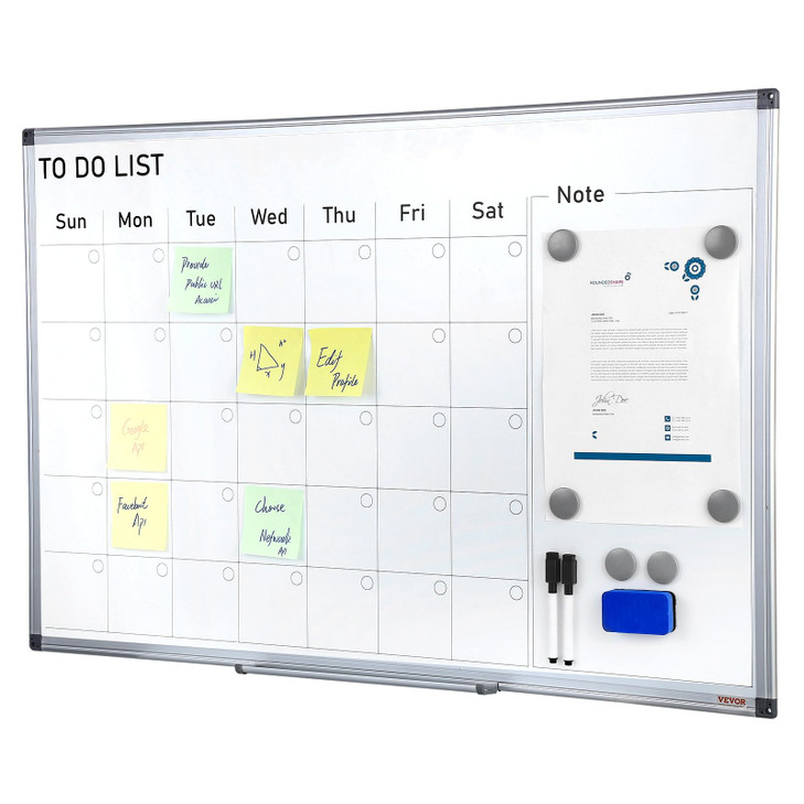 VEVOR Dry Erase Calendar for Wall, 36 x 24 Inches Whiteboard Calendar, Monthly Planner Magnetic Dry Erase Board, 1 Magnetic Erase & 2 Dry Erase Marke