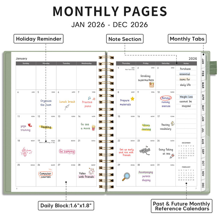 AHGXG 2026 Planner, Weekly and Monthly Planner, Large Size 8.5" x 11", 2026 Calendar, JAN 2026 - DEC 2026, Spiral Bound, Inner Pocket, Perfect for Of