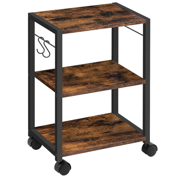 MAHANCRIS Printer Stand, 3-Tier Under Desk Rolling Cart with Storage Shelf, Heavy Duty Printer Table with Wheels for Home and Office, Printer Shelf w