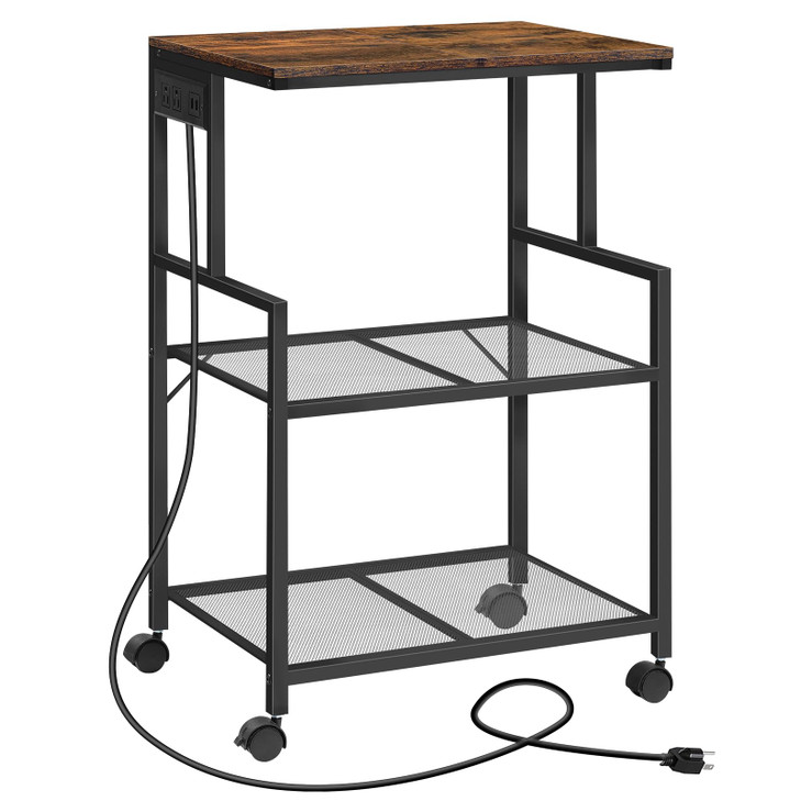 MAHANCRIS Mobile Printer Stand, 3-Tier Industrial Printer Cart with Power Outlets and 2 USB Ports, Rolling Printer Table on Wheels for Home Offices K