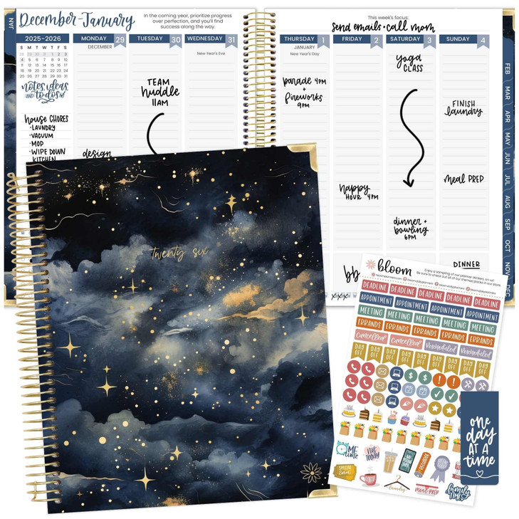 bloom daily planners 2026 Hardcover Calendar Year Goal & Vision Planner (January to December) - Monthly & Weekly Agenda Organizer - 7.5" x 9" - Midni