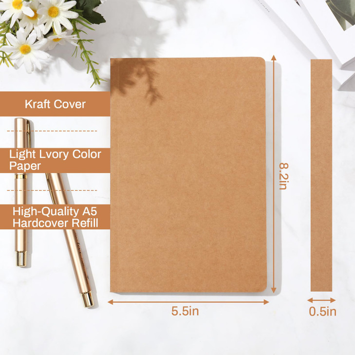 Zhanmai 10 Pack A5 Journal Refill 5.5 x 8.2'' Refillable Notebook Inserts A5 Paper Refill Kraft Travelers Journal Notebooks for Office School Writing