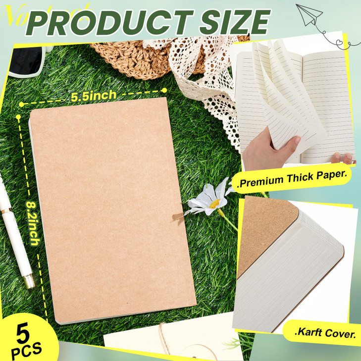 Zhanmai 5 Pack A5 Journal Refill 5.5 x 8.2'' Refillable Notebook Inserts A5 Paper Refill Kraft Travelers Journal Notebooks for Office School Writing