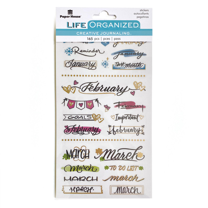 Paper House Productions Creative Journaling Sticker Pack of 4 Sticker Sheets for Planners, Journaling and Crafting - Months of The Year