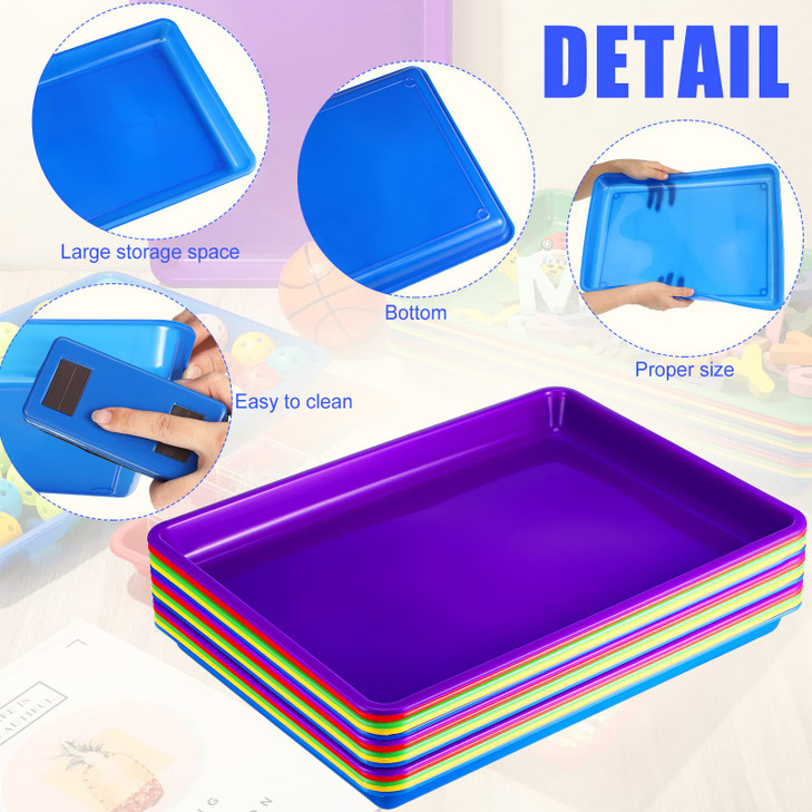 Maitys 15 Pcs Flat Plastic Trays 16.1 x 11.8'' Sensory Storage Tray Paper Stackable Classroom Bins for Office Home Organizer Arts and Crafts Supplies
