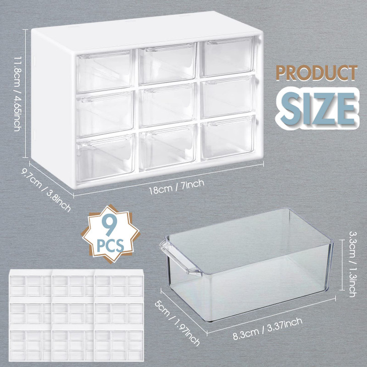 Rtteri 9 Pieces Mini Drawer Organizer Plastic Desktop Storage Box Desk Craft Organizer with 9 Clear Drawers for Office Home Jewelry Small Parts Belon