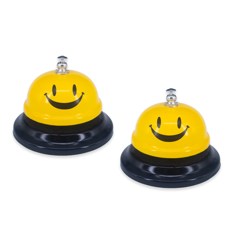 2 Pack Call Bell, 3.35" Diameter Metal Bell, Service Bell for Desk, Hotels, School, Restaurant, Smile Yellow