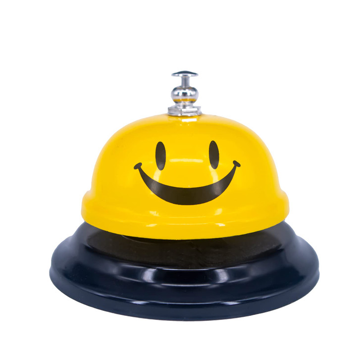 2 Pack Call Bell, 3.35" Diameter Metal Bell, Service Bell for Desk, Hotels, School, Restaurant, Smile Yellow