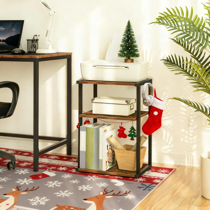 HOOBRO Mobile Printer Stand, 3-Tier Printer Cart Under Desk with Storage, Industrial Adjustable Rolling Cart, Sturdy Little Table on Wheels for Home