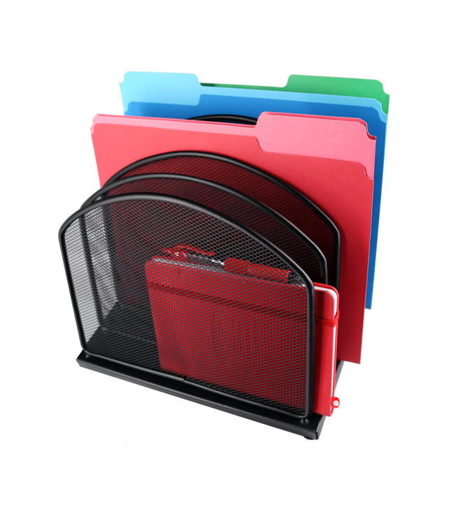 Huron Desktop Inclined Slant 5-Slot File Binder Organizer Storage, Black Steel Mesh