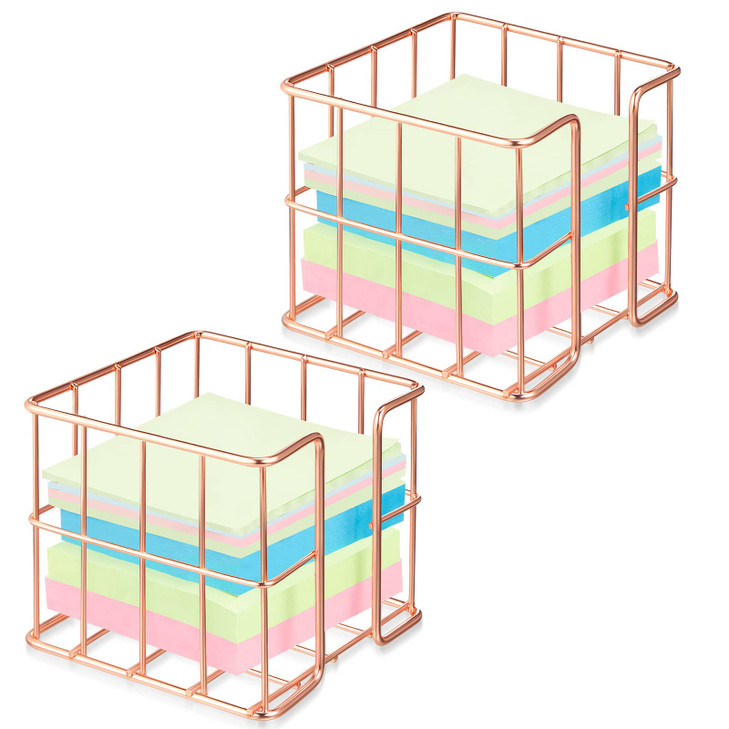 Harloon 2-Piece Sticky Note Holder- 3.8x3.8 Inches Cute Memo Cube Dispenser, Mesh Desk Organizer for Notepads, Pens, and Pencils, Ideal for Home or O