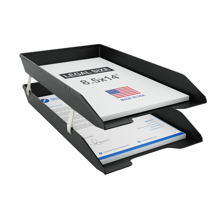 Acrimet 2 Tier Legal Letter Tray, Facility Front Load (Legal Size) (Plastic) (Black Color) Made in USA