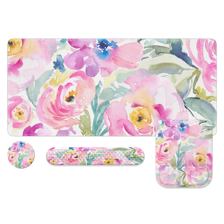 HAOCOO Mouse Pad with Wrist Rest, Large Desk Mat, Ergonomic Keyboard Wrist Support, 4pcs Computer Desk Pad Set with Coaster, Memory Foam Gaming Mouse