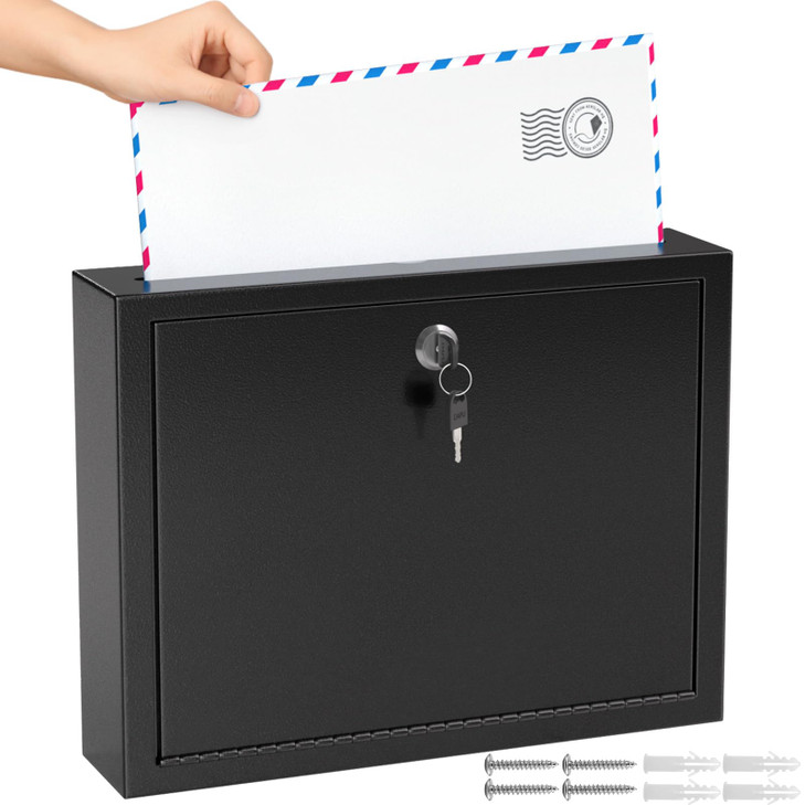 MaxGear Metal Suggestion Box with Lock and Slot, 3W x 10H x 13L Inch Wall Mounted Locking Mailbox for Office, Ballot Box with 2 Keys for Payments, Id