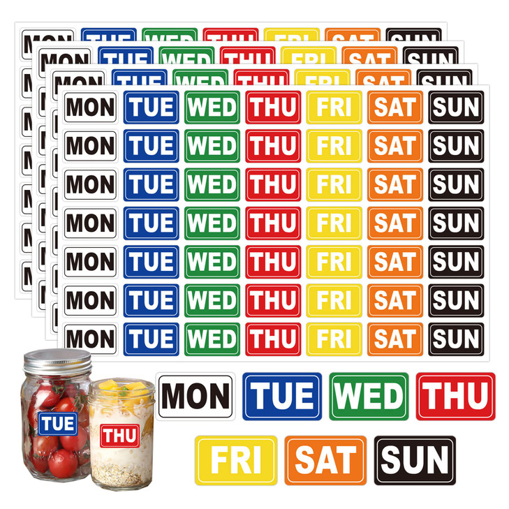 Week Date Sticker Colored Day of The Week Labels 1.25X0.75 inch MON-Sun Weekly Stickers for Food Journal Calendars School Office Supplies 735 Dates P