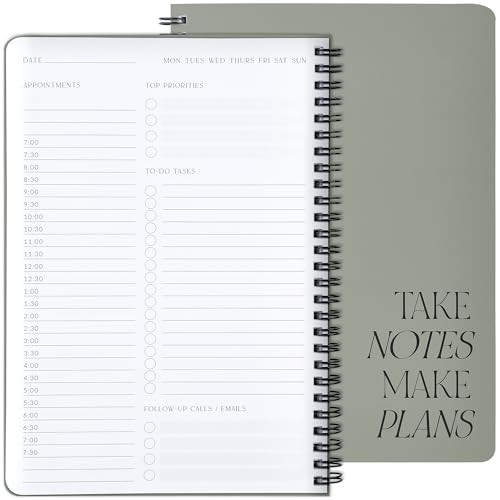 Beautiful Daily Planner And Notebook With Hourly Schedule - Aesthetic Spiral To do List Notepad to Easily Organize Your Work Tasks And Appointments -