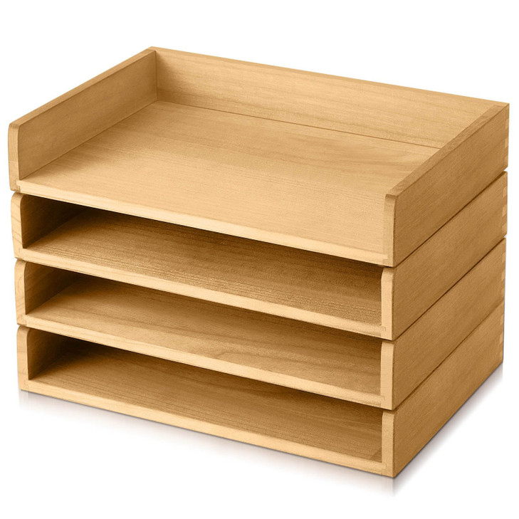 Yeaqee 4 Pcs Stackable Paper Organizer Tray Wood Desk Organizer Letter Tray Desktop Letter Size Office Wooden Desk Shelf Paper Holder Folder Organiza