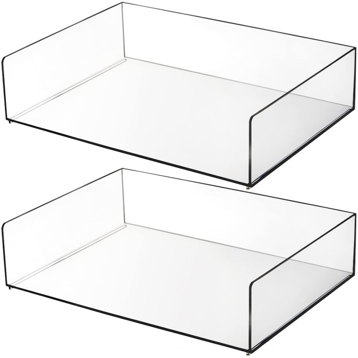Elsjoy Set of 2 Acrylic File Tray, 2-Tier Stackable Paper Tray Clear Desktop File Organizer for Documents, Books, Magazine, Office, School