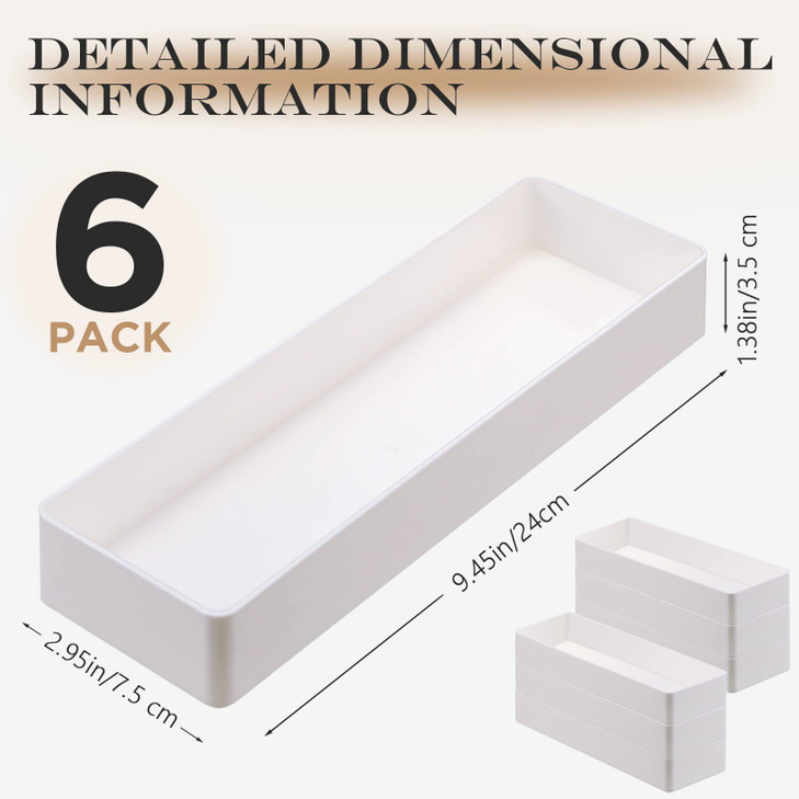 6 Pcs Plastic Desk Drawer Organizer Tray White Desk Organizer Desktop Organizer Accessory Tray Stackable Storage Trays for Office Makeup Bathroom Kit