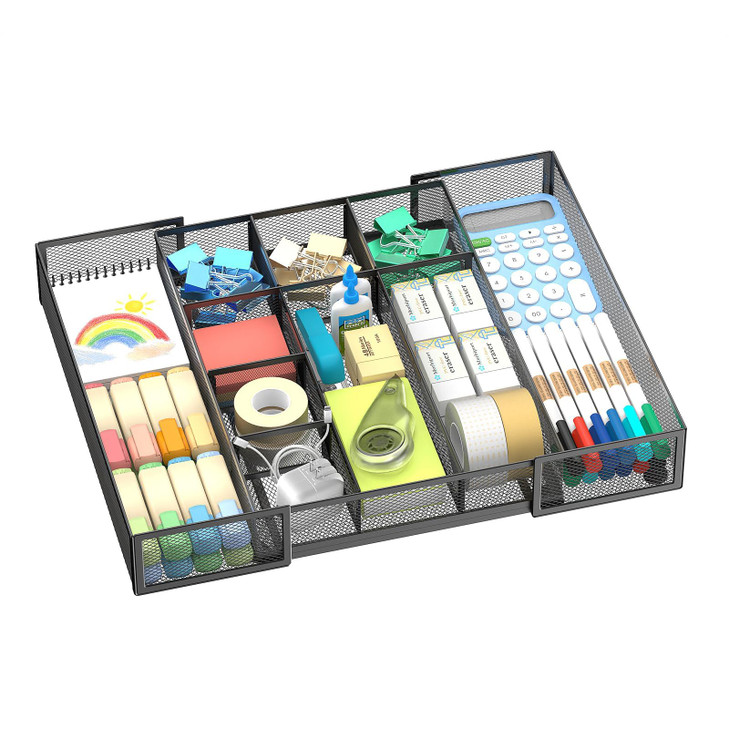 ReePlan Expandable Desk Drawer Organizer Tray with 10 Adjustable Compartments, Metal Mesh Office Drawer Organizer, Versatile Desk Organizer for Home,