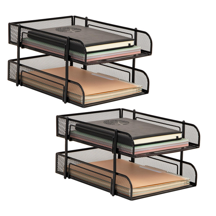 Mind Reader Paper Tray, Desk Organizer, Stackable, Storage, Office, Metal Mesh, 10.5" L x 13.25" W x 7.5" H, Set of 2, Black