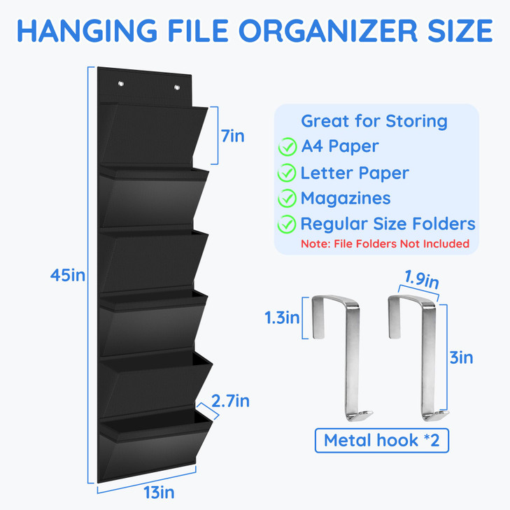 ZKOO Over the Door File Organizer, Hanging Mount File Folders Organizer, Wall File Organizer for School Organizers, Mail Filing, Magazine, Dorm Room,
