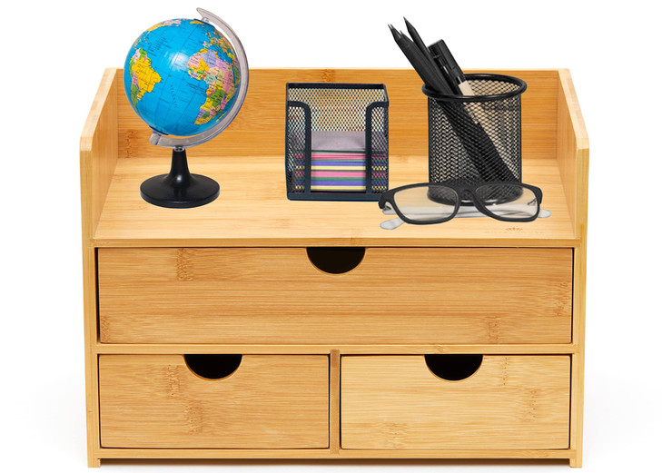 RoyalHouse Premium Natural Bamboo Desktop Organizer, Attractive Design 3 Tier, Table Top Storage for Documents & Office Supplies, Accessories And Mor