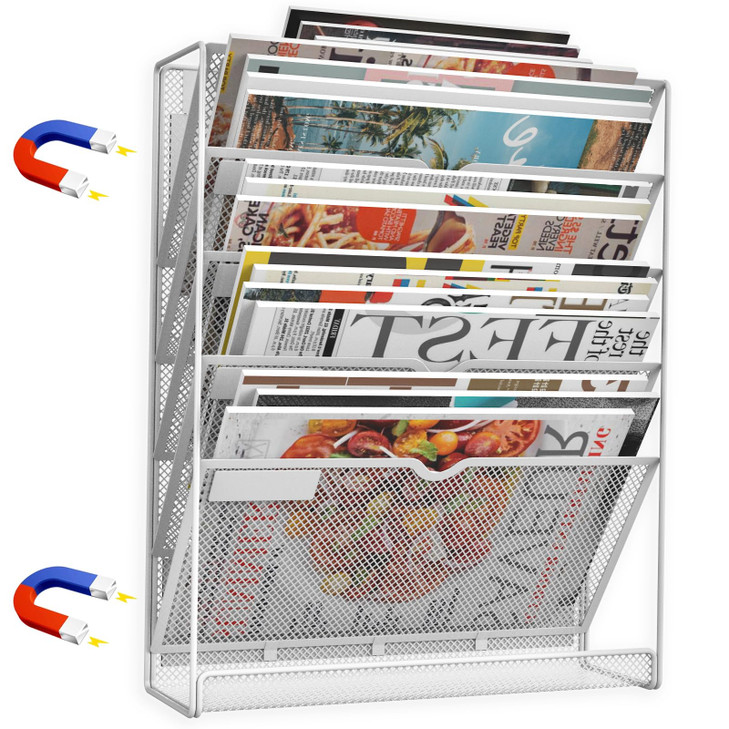 LQPAFZ 6 Tier Magnetic File Holder, No Drilling Installation File Cabinet Organizer,Black Magnetic File Holders, Magnetic Paper Holder for Refrigerat