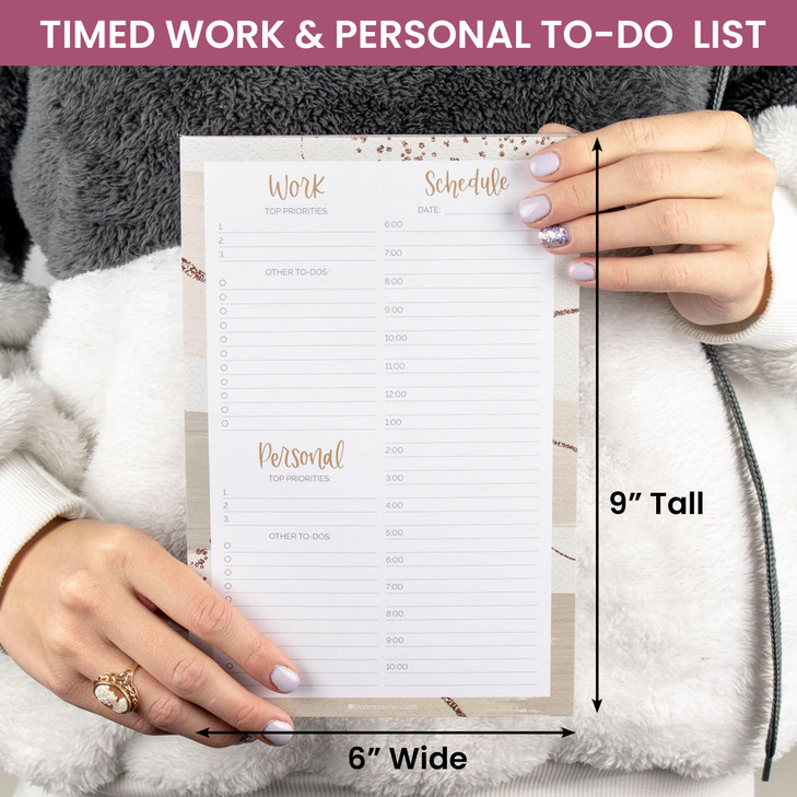 bloom daily planners Timed Work & Personal To Do List Planning Pad - Undated Tear-Off Hourly Checklist Notepad Appointment Organizer - 6" x 9" - Brus