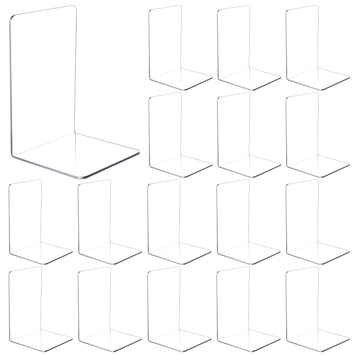 16pcs Clear Bookends for Heavy Books, Acrylic Book Shelf Organizer for Desk,Plastic Heavy Duty Book Holders Standand Invisible Bookshelf Dividers Dec