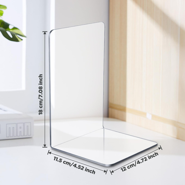 16pcs Clear Bookends for Heavy Books, Acrylic Book Shelf Organizer for Desk,Plastic Heavy Duty Book Holders Standand Invisible Bookshelf Dividers Dec