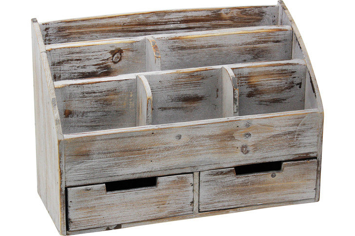 Executive Office Solutions Vintage Rustic Wooden Office Desk Organizer & Mail Rack For Desktop, Tabletop, or Counter - Distressed Torched Wood-Store