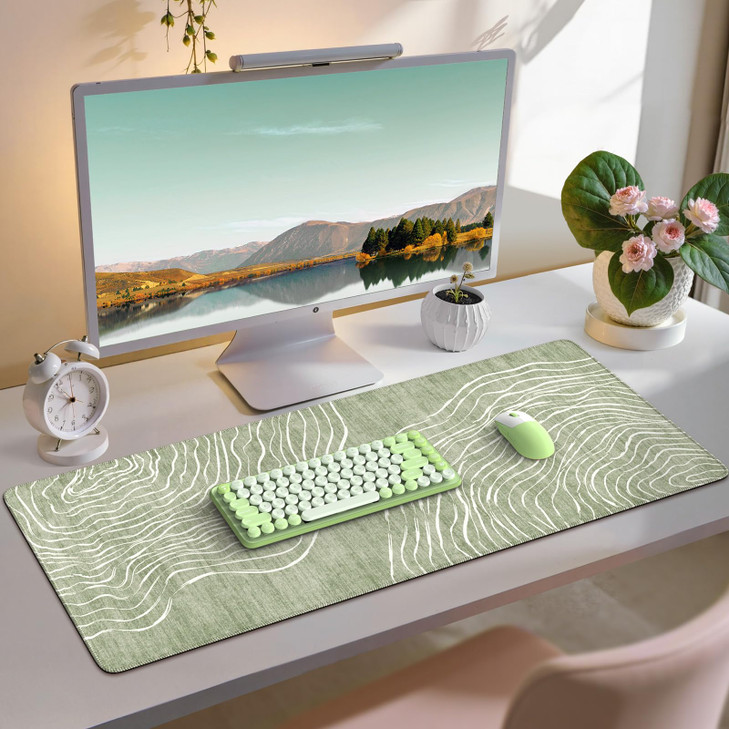 iCasso Desk Cover Mat Green,Extra Large Mouse Pad for Laptop,Anti-Slip Keyboard Pad with Stitched Edges,Cute Girly Computer Mat for Desktop,Aesthetic