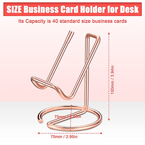 2 Pieces Metal Business Card Holder for Desk, Cell Phone Stand, Elegant Line Business Card Display Holder Stand, Office Desktop Name Organizer (Rose