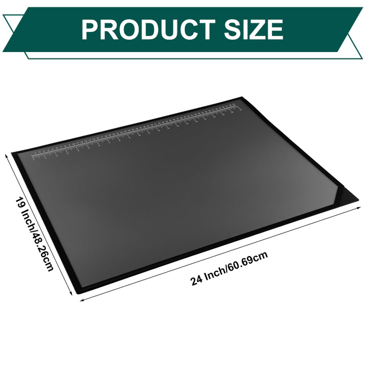 Colingmill 24" x 19" Black Desk Pads Desktop Organizer with Clear Overlay Desk Mat with Metric and English Rulers on Overlay for Office and Home (Rul