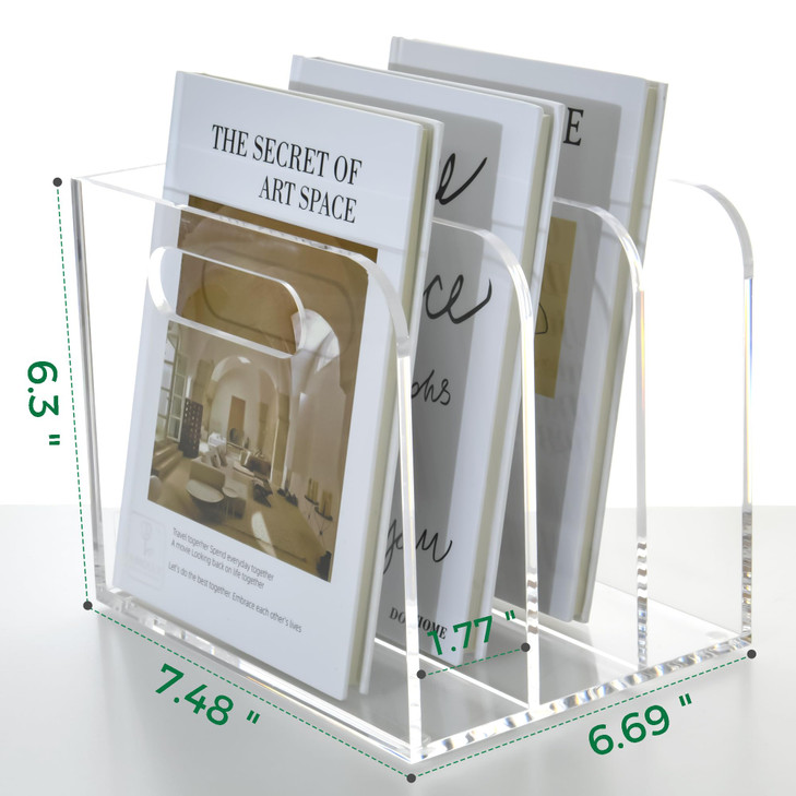 AIMOLLY Clear Acrylic Organizers - 3 Vertical Compartments Acrylic Folder Organizer & File Organizer, Desk Document Storage Bins for Magazines, Binde