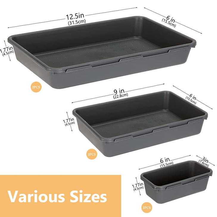 6 PCS Large Drawer Organizer, 3 Sizes Plastic Versatile Desk Drawer Organizer Trays, Kitchen Drawer Organization and Plastic Storage Bins for Makeup,