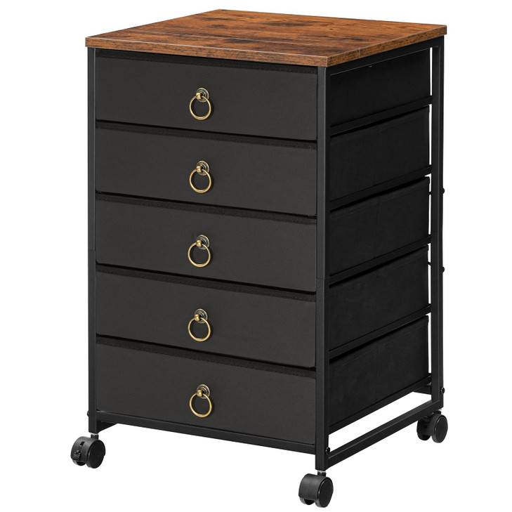 HOOBRO 5-Drawer Chest, Office File Cabinet with Drawers, Rolling Printer Stand, Filing Cabinet for Living Room, Home Office, Nonwovens Drawer, Easy A