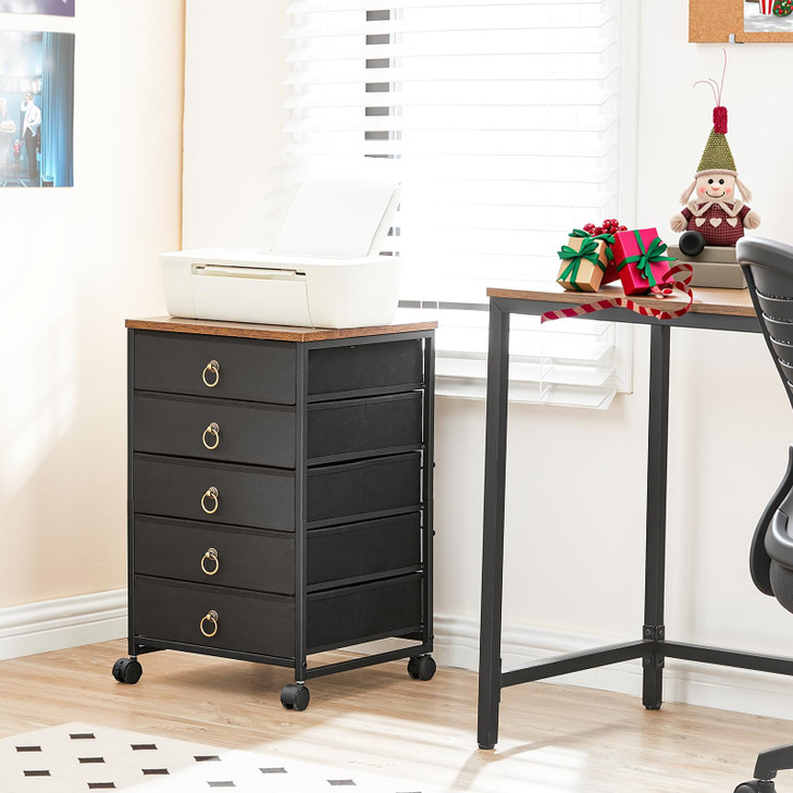 HOOBRO 5-Drawer Chest, Office File Cabinet with Drawers, Rolling Printer Stand, Filing Cabinet for Living Room, Home Office, Nonwovens Drawer, Easy A