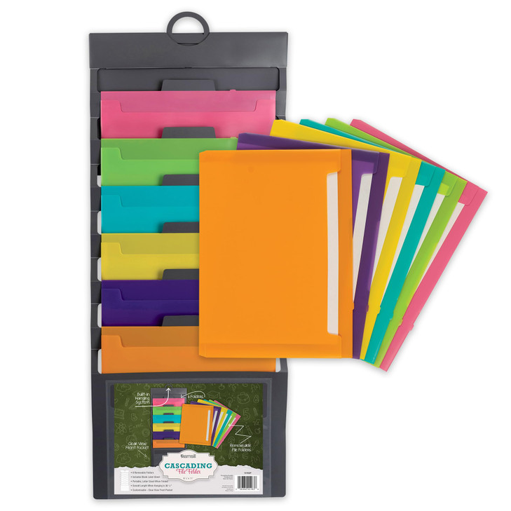 Samsill Cascading Wall File Organizer, Classrom Organization and Storage, 6 Removable Poly Hanging File Folders, Command Center Wall Organizer, Gray