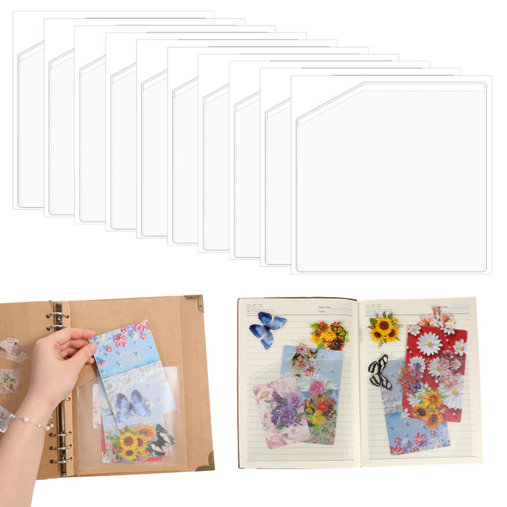10 Pcs Adhesive Clear Corner Pockets Planner Adhesive Pockets 6 x 6 Inch Self-Adhesive Planner Sticky Display Sheet Protectors for Office School Note