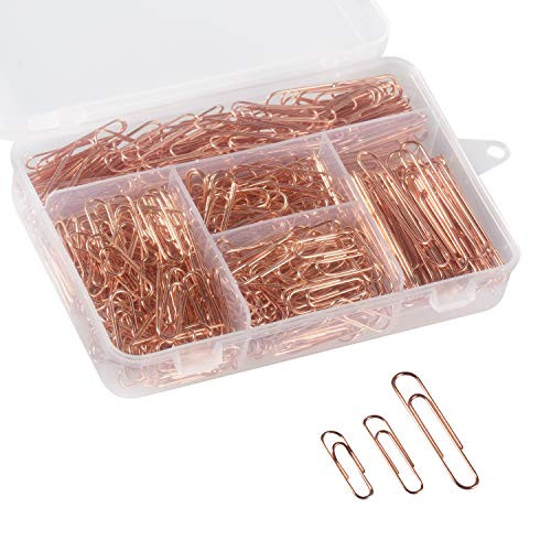 Deoot 600 Paper Clips,Office Rose Gold Paper Clips Assorted Sizes(Small,Medium and Jumbo) 28 mm,33mm,50 mm