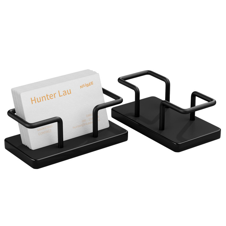 NIUBEE Acrylic Business Card Holder: Metal Business Card Display Stand for Desk - Frosted Gift Card Organizer for Office, Reception, Desktop (Black)