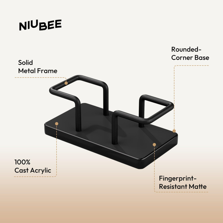 NIUBEE Acrylic Business Card Holder: Metal Business Card Display Stand for Desk - Frosted Gift Card Organizer for Office, Reception, Desktop (Black)