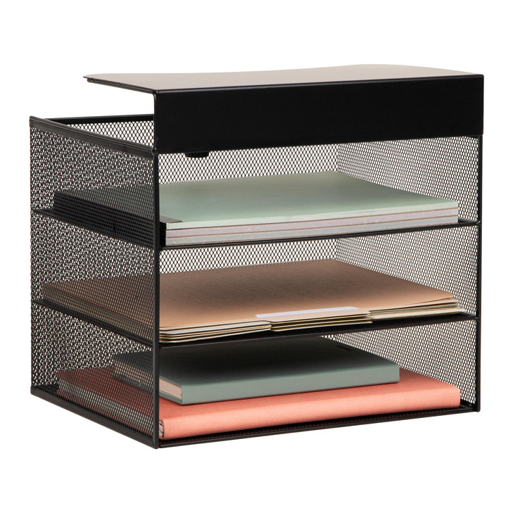 Mind Reader Slide-On Under Desk File Organizer, No Tools Required, Hanging Storage for Laptops, Folders, and Notebooks, Metal, Black