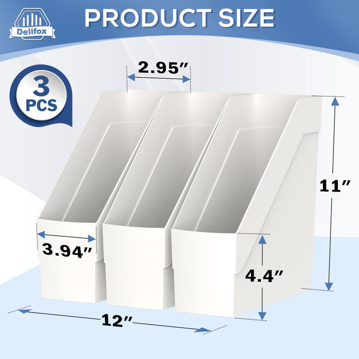 Delifox 3 Pack Magazine Rack, Plastic File Folder Bin Desk Organizer, White