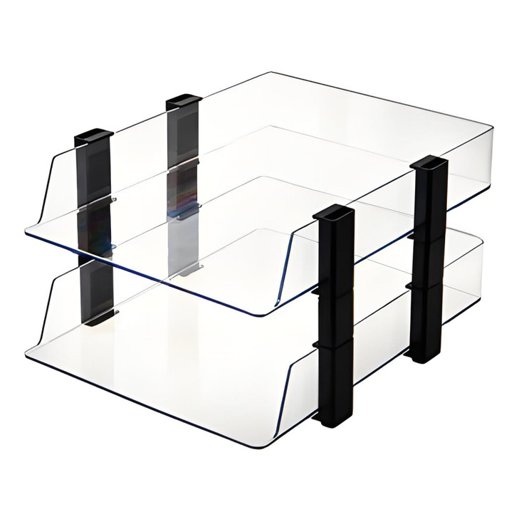RHONZHAO Clear 4-Tier Stackable Paper Tray Organizer for Letter/A4 Files, Desktop Document Sorter, Transparent Office Desk Storage (4 - Tier Clear)